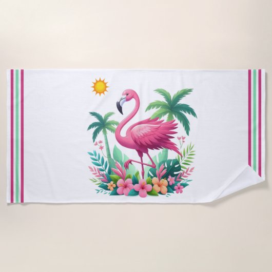 Tropisch/Florida rosa Flamingo Strandtuch (Vorderseite)