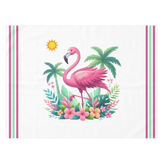 Tropisch/Florida rosa Flamingo Tischdecke (Vorderseite (Horizontal))