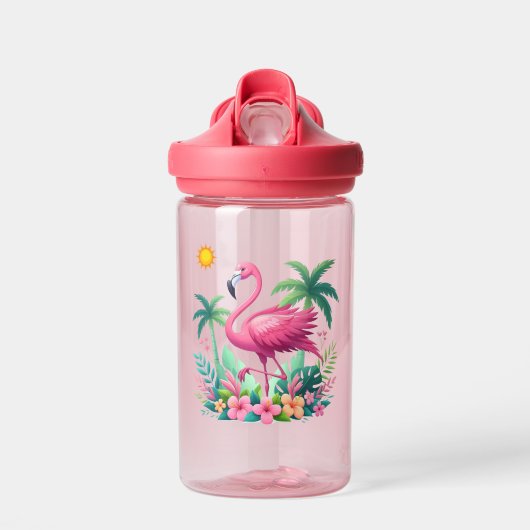 Tropisch/Florida rosa Flamingo Trinkflasche (Vorne)