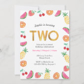 Tropisch fruchtig Pink Gold 2. Geburtstag Einladun Einladung (Vorderseite)