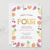 Tropisch fruchtig Pink Gold 4. Geburtstag Einladun Einladung (Vorderseite)