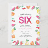 Tropisch fruchtig Rosa 6. Geburtstag Einladung (Vorderseite)