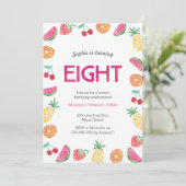 Tropisch fruchtig Rosa 8. Geburtstag Einladung (Stehend Vorderseite)
