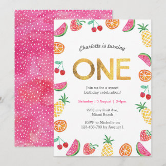 Tropisch fruchtig Rosa Gold Geburtstagsfeier Einla Einladung