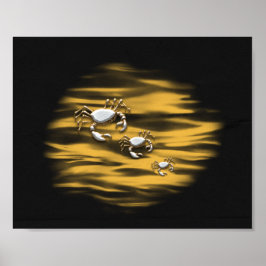 Tropisch gedruckte Schwarz-Gold-Krebse Kunst Poster