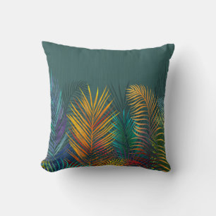 Tropisch gefärbte Palmwedel. Regenbogen Neon Blätt Kissen