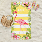 Tropisch-gelber Flamingo-Individuelle Name Strandtuch