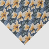 Tropisch gelber Hibiskus Blüte auf blauem Hintergr Seidenpapier (Ausschnitt)