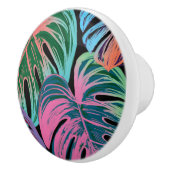 Tropisch gemalt Monstera rosa grünes Blau schwarz Keramikknauf (Rechts)