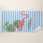 Tropisch, gestreift, Flamingos Personalisiert Strandtuch (Vorderseite)
