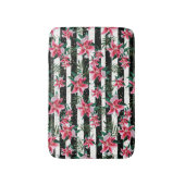 Tropisch glatte Blume Schwarz-Weiß Streifen Badematte (Vorderseite Vertikal)