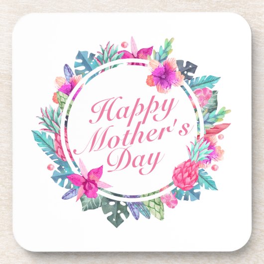 Tropisch glücklicher Muttertag Blumenrahmen Unters Untersetzer (Vorderseite)