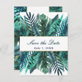 Tropisch grüne Aquamarine Blätter Hochzeitstag spe Ankündigungspostkarte (Vorne/Hinten)