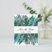 Tropisch grüne Aquamarine Blätter Hochzeitstag spe Ankündigungspostkarte (Stehend Vorderseite)