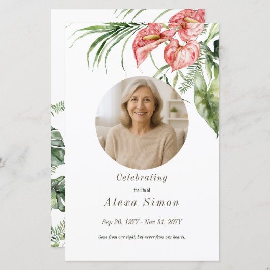 Tropisch grüne Blätter Anthurium Beerdigung Progra (Vorne/Hinten)