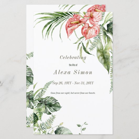 Tropisch grüne Blätter Anthurium Beerdigung Progra (Vorne/Hinten)