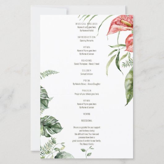 Tropisch grüne Blätter Anthurium Beerdigung Progra (Rückseite)