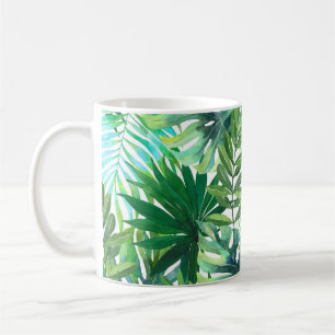 Tropisch grüne Blätter, Aquarell Nahtlos. Kaffeetasse