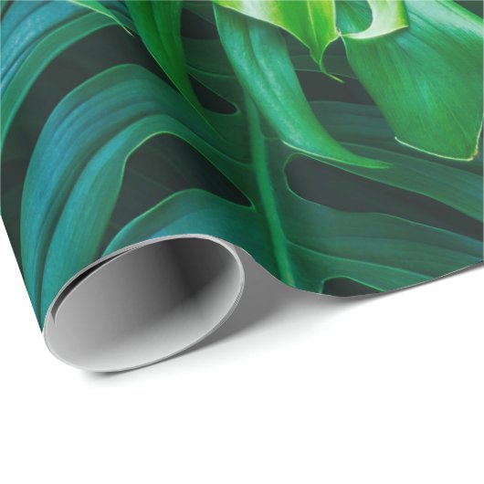 Tropisch grüne Blätter auf dunklem Hintergrund, Na Geschenkpapier (Rolleneckpunkt)