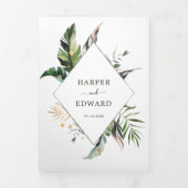 Tropisch-grüne Blätter, die drei Falten hochlaufen Dreifach Gefaltete Einladung (Cover)