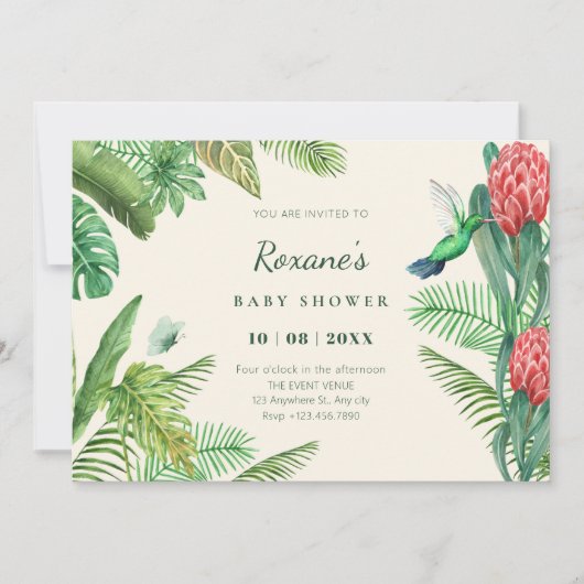 Tropisch-grüne Blätter Dschungelmassendusche Einladung (Vorderseite)