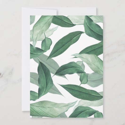 Tropisch grüne Blätter. Grüne botanische Taufe Einladung (Rückseite)