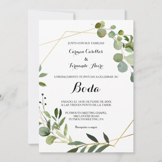 Tropisch-grüne Blätter Hochzeit Einladung (Vorderseite)