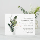 Tropisch-grüne Blätter Hochzeit Einladung (Stehend Vorderseite)