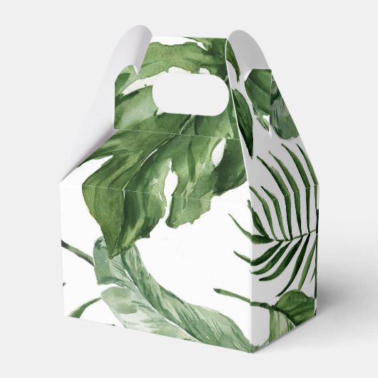 Tropisch grüne Blätter Hochzeitsfeier Gefälligkeit Geschenkschachtel (Rückseite)