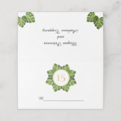 Tropisch grüne Blätter Hochzeitsgefalteter Escortp Platzkarte (Außenseite Aufgefaltet)