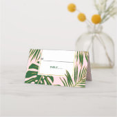 Tropisch grüne Blätter rosa Hochzeitskorb Platzkarte (Vorderseite)
