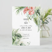 Tropisch-grüne Blätter und Anthurium-rosa Blume Einladung (Stehend Vorderseite)