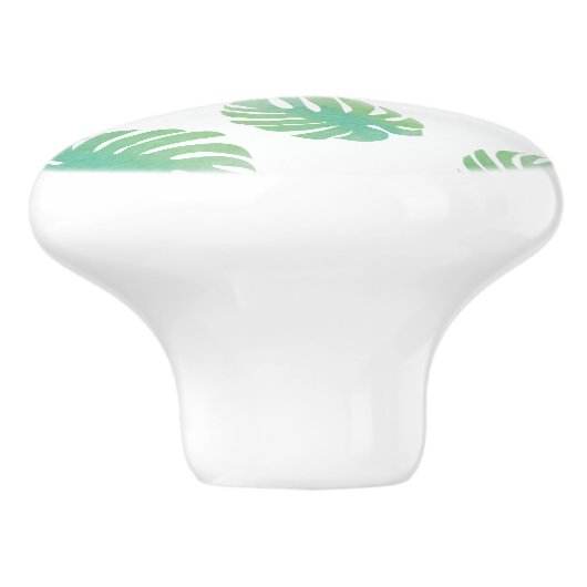 Tropisch-grüne Monstera-Blätter Keramikknauf (Seitenansicht)