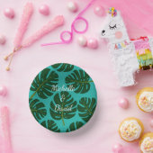 Tropisch grüne Monstera Pflanze, Sonderzettel Pappteller (Party)