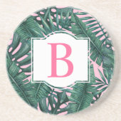 Tropisch grüne Palm Blätter Rosa Monogramm Getränkeuntersetzer (Vorne)