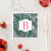 Tropisch grüne Palm Blätter Rosa Monogramm Serviette (Beispiel)