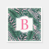 Tropisch grüne Palm Blätter Rosa Monogramm Serviette (Vorderseite)