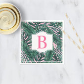 Tropisch grüne Palm Blätter Rosa Monogramm Serviette