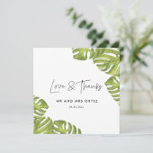 Tropisch grüne Palmen Blätter Hochzeit dank Karte (Stehend Vorderseite)