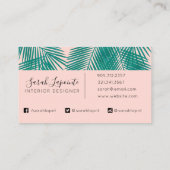 Tropisch grüne Palmen Blätter Trendy Design auf ro Visitenkarte (Rückseite)