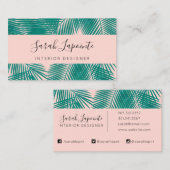 Tropisch grüne Palmen Blätter Trendy Design auf ro Visitenkarte (Vorne/Hinten)