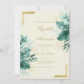 Tropisch-grüner Elfenbeingoldblütenhochzeit Glitze Einladung (Vorderseite)
