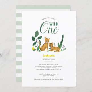 Tropisch-grüner Jungle Boy Tiger Tier gestreift Einladung