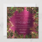 Tropisch grüner Palmblätterrahmen Himbeere Rosa Go Einladung (Vorderseite)