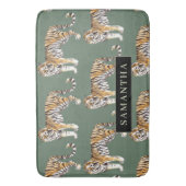 Tropisch grünes Aquarellmuster mit Namen Badematte (Vorderseite Vertikal)