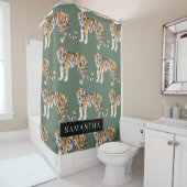 Tropisch grünes Aquarellmuster mit Namen Duschvorhang (Beispiel)