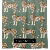 Tropisch grünes Aquarellmuster mit Namen Duschvorhang (Vorderseite)