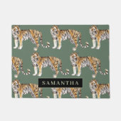 Tropisch grünes Aquarellmuster mit Namen Fußmatte (Vorderseite)