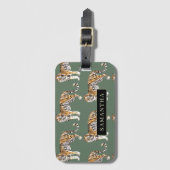 Tropisch grünes Aquarellmuster mit Namen Gepäckanhänger (Vorderseite Vertikal)