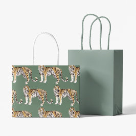 Tropisch grünes Aquarellmuster mit Namen Große Geschenktüte